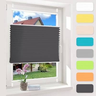 OUBO Plissee ohne Bohren Anthrazit 40x140cm Plissee Klemmfix Version Plisseerollo Sichtschutz und Sonnenschutz Blickdicht Easyfix lichtdurchlässig Rollo für Fenster & Tür Einfache Montage von OUBO