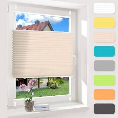 OUBO Plissee ohne Bohren Beige 105x140cm Plissee Klemmfix Version Plisseerollo Sichtschutz und Sonnenschutz Blickdicht Easyfix lichtdurchlässig Rollo für Fenster & Tür Einfache Montage von OUBO