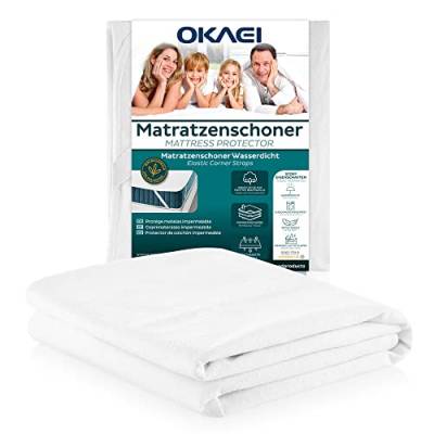 OKAEI Matratzenschoner 100 x 200 cm wasserdicht | Oberfläche aus 100% Baumwolle | Atmungsaktive Matratzenauflage | Matratzenschutz ohne Knistern | Oeko-Tex Zertifiziert | Eckgummis Elastisch​ von Okaei