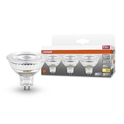 OSRAM LED SPOT MR16 GL 50 Niedervolt-LED-Reflektorlampe, Sockel GU5.3, 6,5W, 30lm, 2700K, warmweißes Licht, sehr geringer Energieverbrauch, lange Lebensdauer, keine Aufwärmzeit, 3er Pack von Osram