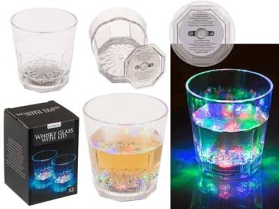 Out of the blue Acryl-Whisky-Glas, 2er Set, mit farbigen LED, mit 3 Blinkmodi, ca. 9 x 9 cm, ca 85 ml, inkl. 3 LR44 Batterien, in Geschenkverpackung von Out of the blue