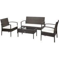 Outsunny Polyrattan Gartenmöbel Set für 4 Personen Rattensofa-Set Sitzgarnitur Braun+Cremeweiß von Outsunny