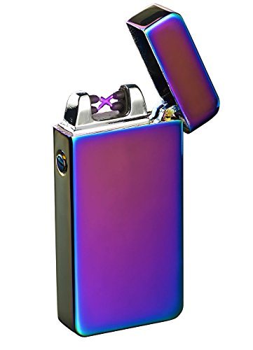 PEARL Lichtbogenfeuerzeug: Elektronisches USB-Feuerzeug mit doppeltem Lichtbogen & Akku, violett (Elektro Feuerzeug USB, Elektrisches Feuerzeug USB, Ewige Streichholz) von PEARL