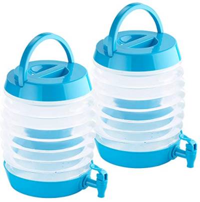 PEARL Wasserspender-Kanister: 2er Pack Faltbares Fässchen, Auslaufhahn, Ständer, 5,5 Liter, (Wasserspender Outdoor, Wasserspender zusammenklappbar, Kochgeschirr) von PEARL