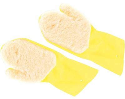 PEARL Bürsten Handschuhe: Handschuhe mit Polier-Pad aus Wollfasern, rechts- & linkshändig (Küchen Arbeitshandschuhe, Reinigungshandschuh, Autopflege) von PEARL