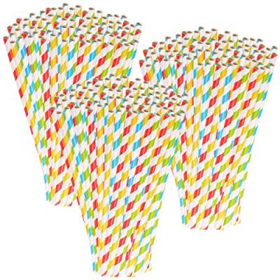 PEARL Papierstrohalm: 300 Retro-Papier-Trinkhalme in 4 Farben, gestreift, lebenesmittelecht (Papierstrohhalm, Gestreifer Papier-Trinkhalm, Trinkflasche) von PEARL