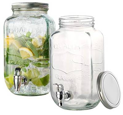 PEARL Saftspender: 2er-Set Retro-Getränkespender aus Glas, Einmachglas-Look, Zapfhahn (Getränkebehälter mit Zapfhahn, Saftspender mit Zapfhahn, Wasserkanister) von PEARL