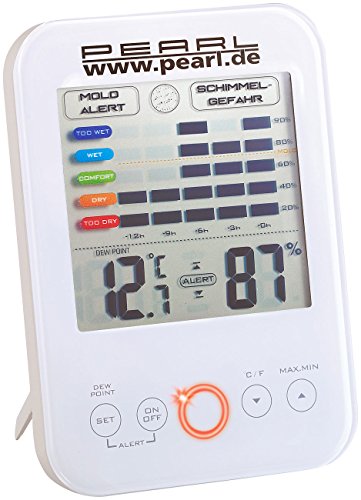 PEARL Schimmelalarm: Digital-Hygrometer/Thermometer mit Schimmel-Alarm und LCD-Display (Schimmelthermometer, Thermometer mit Schimmelalarm, Feuchtigkeitsmesser Pflanzen) von PEARL
