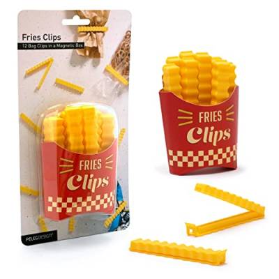 Peleg Design - Pommes Frites-Clips | 12 leckere Pommes-Frites-Beutel-Clips zum Verschließen von geöffneten Lebensmittelverpackungen | Lustige Beutel-Clips für Lebensmittel in magnetischer Box von PELEG DESIGN
