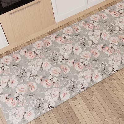 PETTI Artigiani Italiani - Teppich für Küche, rutschfest und waschbar, 52 x 180 cm, Blumenmuster, 17 Grau, 100% Made in Italy von PETTI Artigiani Italiani