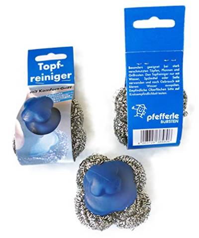 PFEFFERLE 5 STK. hygienische Topfreiniger aus Edelstahl mit Griff ++Made IN Germany++ Grillreiniger Pfannenreiniger von PFEFFERLE