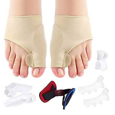 Hallux valgus Korrektur Set, Bunion Sleeve Zehenspreizer Hallux Valgus Schiene mit Protektoren aus Silikon Separatoren Socken für Zehenausrichtung Hammer Zehen Hühneraugen Krallen Zehen 9 Stück von PINCOU