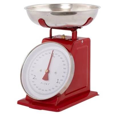 PLINT New 3KG Traditional Weighing Kitchen Scale With Stainless Steel Bowl, Retro Scales Mechanical Vintage, Retro Food Scales with Large Metal Bowl (Rot) von Plint