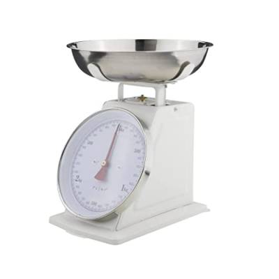 PLINT New 3KG Traditional Weighing Kitchen Scale With Stainless Steel Bowl, Retro Scales Mechanical Vintage, Retro Food Scales with Large Metal Bowl (White) von Plint