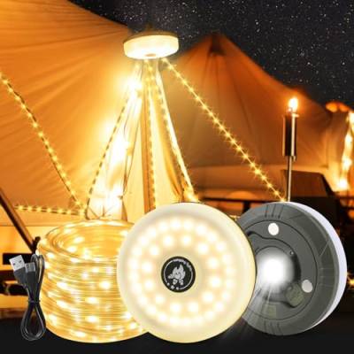 PLLYPE Camping Lichterkette Aufrollbar, 10M Wasserdichte Tragbare Verstaubare Lichterkette Lichterketten Außenbereich LED Tragbare Camping Lichterkette, Campinglampe für Camping Party(Warm) von PLLYPE