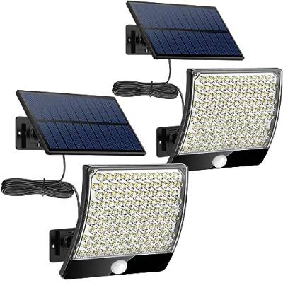 PQP Solarlampen für Außen, 105 LED Solarleuchte Aussen mit Bewegungsmelder, IP65 Wasserdichte, 125°Beleuchtungswinkel, Solar Wandleuchte für Garten mit 5m Kabel-2 Stücke von PQP