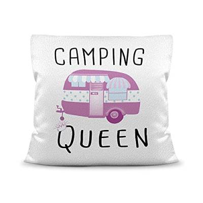 PR Print Royal Kissen mit Füllung - Camping Queen - Geschenk für Camper, Campingkissen, Geburtstagsgeschenk - Kissen Polyester Weiß flauschig, 40x40 cm von PR Print Royal