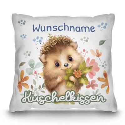 PR Print Royal Personalisiertes Kuschel-Kissen für Kinder mit Füllung - mit Name selbst gestalten - Igel Kissen für Mädchen und Jungs, Kinderkissen mit Name | 40 x 40 cm, Weiß Polyester von PR Print Royal