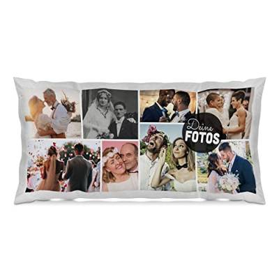 PR Print Royal XXL-Kissen mit Fotocollage selbst gestalten - mit 8 Fotos Personalisieren - Geschenk für Freunde und Familie | Weiß Polyester, inkl. Kissenfüllung, 80x40cm von PR Print Royal