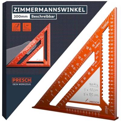 Presch Zimmermannswinkel 300mm - Innovative, abwischbare Notizfläche - Hochpräzise gefrästes Aluminium für dauerhaft exakte 90° Winkel - Sorgfältig verarbeitete, widerstandsfähige Beschichtung von PRESCH