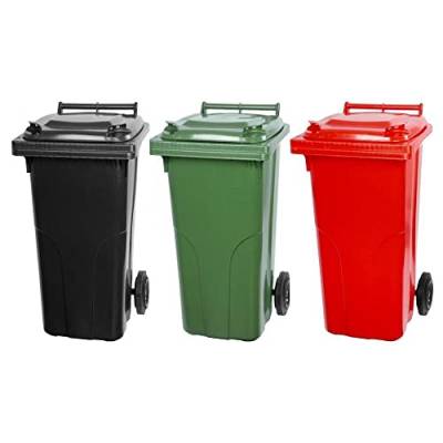 PROREGAL SuperSparSet 3x 2-Rad-Mülltonne MGB | HDPE-Kunststoff | 120 Liter Grau/Schwarz & Grün & Rot| Mülltonne, Müllgroßbehälter, Mülleimer, Abfalltonne, Müllbehälter, Universaltonne von PROREGAL