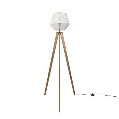 Paco Home Stehlampe Modern Wohnzimmer Schlafzimmer Rattan Optik Boho Korb Stehleuchte E27, Lampenfuß: Stehleuchte Holz, Lampenschirm: Weiß (Ø33 cm) von Paco Home