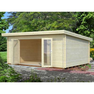 Palmako Lea Holz-Gartenhaus Natur Pultdach Tauchgrundiert 530 cm x 380 cm von Palmako