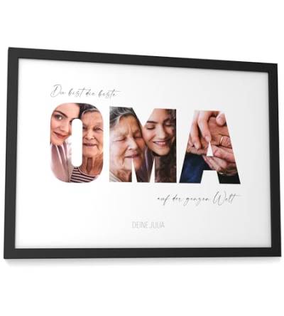 Papierschmiede® Geschenkidee für Oma Bild mit Fotos - A4 im Bilderrahmen - Personalisiertes Geschenk für die Beste Oma Poster personalisierbar Geburtstag Muttertag Großmutter Weihnachten von Papierschmiede