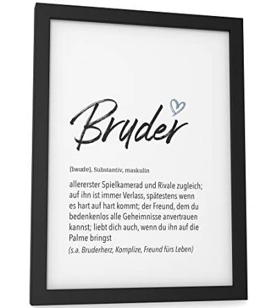 Papierschmiede® Herz Definition: Bruder, A5 fertig gerahmt (Rahmen: Material und Farbe wählbar), Wandbild für Wohnzimmer, Schlafzimmer Wanddeko, Poster Geschenk Geburtstag Jahrestag von Papierschmiede