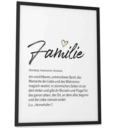 Papierschmiede® Herz Definition: Familie, A3 fertig gerahmt (Rahmen: Material und Farbe wählbar), Wandbild für Wohnzimmer, Schlafzimmer Wanddeko, Poster Geschenk Geburtstag Jahrestag von Papierschmiede