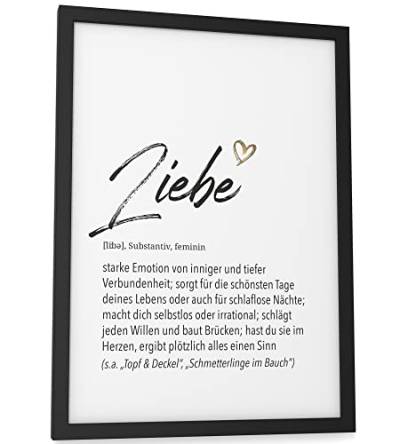 Papierschmiede® Herz Definition: Liebe, A4 fertig gerahmt (Rahmen: Material und Farbe wählbar), Wandbild für Wohnzimmer, Schlafzimmer Wanddeko, Poster Geschenk Geburtstag Jahrestag von Papierschmiede