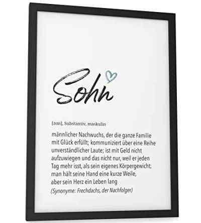 Papierschmiede® Herz Definition: Sohn, DIN A4 (ca. 21x30 cm), Poster für Wohnzimmer, Schlafzimmer, Wandbild Wanddeko Geburt Geschenk Geburtstag - ohne Rahmen von Papierschmiede