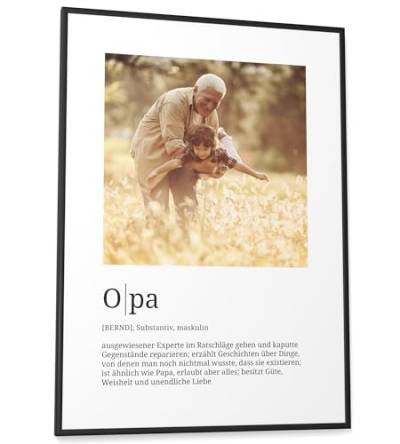 Papierschmiede® Personalisierte Geschenke Opa, Definition mit Foto in DIN A2 (59,4x42 cm) Rahmen wählbar fertig gerahmt, Persönliches Bild als Geschenk zu Weihnachten, Geburtstag von Papierschmiede