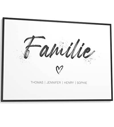 Papierschmiede® Bild Familie Personalisiert mit Namen, DIN A2 (59,4x42 cm) Rahmen wählbar, Familienposter personalisierte Familiengeschenke Wandbild für Zuhause Flur Bilder Pinsel von Papierschmiede