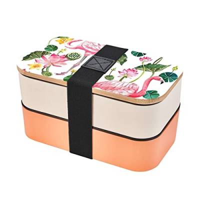 PartyUnix Flamingo-Vogel-Bento-Box mit Doppelriemen, mit Besteck, 18 x 10 cm, kein BPA, kein eigenartiger Geruch, geeignet für Picknick, Schule, Arbeit. Orange von PartyUnix