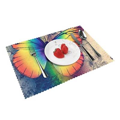 Regenbogen-Schmetterling-Tischsets für den Esstisch, 4er-Set, leicht zu reinigen, hitzebeständig, wasserdicht, abwischbar, 45,7 x 30,5 cm. Erschwinglich von PartyUnix