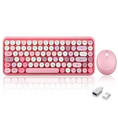 Perixx PERIDUO-713 Kabelloses Mini Tastatur und Maus Desktop Set, Retro Vintage Schreibmaschinen Design, Pink Rosa, QWERTZ 11713 von Perixx