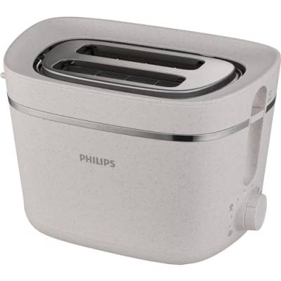 Philips Toaster Eco Conscious Edition - 2 Toastschlitze, 8 Stufen, Brötchenaufsatz, Auftaufunktion, hergestellt aus Altspeiseöl, seidenweiß-matt (HD2640/10) von Philips Domestic Appliances