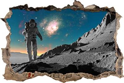 Pixxprint 3D_WD_5237_62x42 Astronaut läuft auf dem Mond Wanddurchbruch 3D Wandtattoo, Vinyl, schwarz / weiß, 62 x 42 x 0,02 cm von Pixxprint