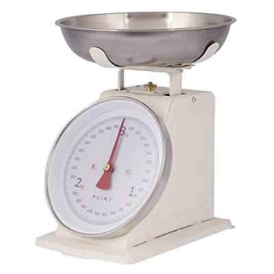 PLINT New 3KG Traditional Weighing Kitchen Scale With Stainless Steel Bowl, Retro Scales Mechanical Vintage, Retro Food Scales with Large Metal Bowl (Cream) von Plint