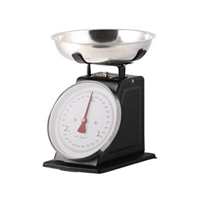 PLINT New 3KG Traditional Weighing Kitchen Scale With Stainless Steel Bowl, Retro Scales Mechanical Vintage, Retro Food Scales with Large Metal Bowl (Black) von Plint