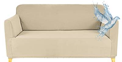 Poligino Sofabezug für 2-Sitzer, wasserdicht, dehnbar, Schutz für Sofas mit Armlehnen, Polyester, Beige, 2-Sitzer, 130 – 170 cm von Poligino