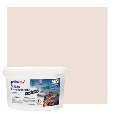 Preismaxx Silikonharz Fassadenfarbe, Perlbeige Beige 5 Liter, hochwertige, matte, wasserabweisende Aussen-Dispersion, sehr guter Regenschutz - Abperleffekt von Preismaxx