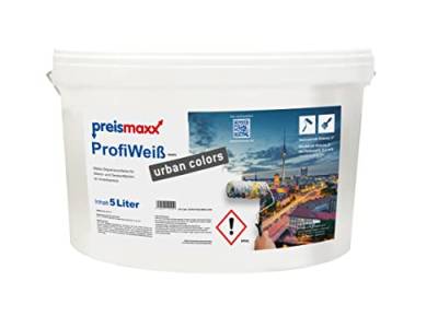 preismaxx Wandfarbe weiß, Innenfarbe, hohe Deckkraft Klasse 2, matt, 5 Liter, ProfiWeiß von Preismaxx