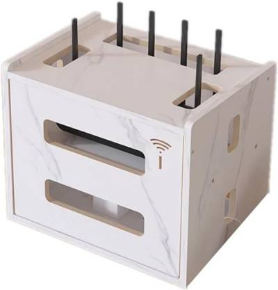 Massivholz-Netzwerk-Router-Aufbewahrungsbox für Wandmontage, weiß, TV-Buchse in der unteren Reihe, Okklusionsbox, kabelloses WLAN-Router-Regal, ohne Stanzen, Länge der kabellosen Router-Aufbewahr von QLXHL