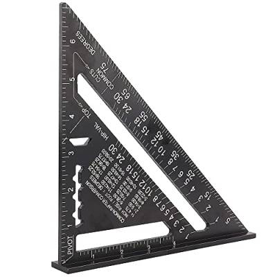 Layout Messwerkzeug, 7 Zoll Multifunktional Zimmermannswinkel, Dreieck Lineal, Dreieck Winkelmesser, Streichmaß Winkelmesser, für Ingenieur, Zimmermann(Metrisch und Imperial, Schwarzes) von QNMD