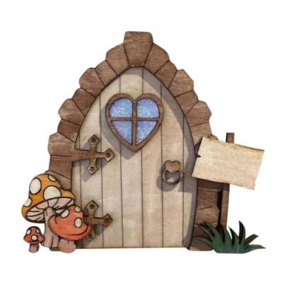 QUR Mini-Tür aus Holz, Cartoon-Motiv, zum Selbermachen, für Tor, Garten, Hof, Dekoration, Fee, Elfe, Tür, Handwerk, Ornament, 5, einfach zu installieren von QUR