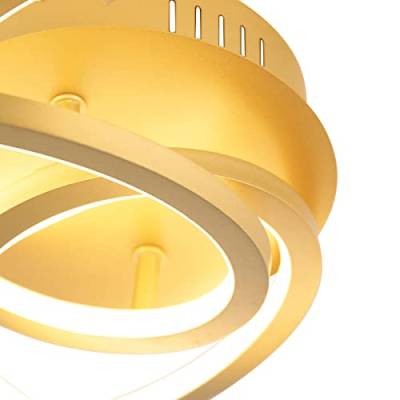 QAZQA - Design Deckenleuchte I Deckenlampe I Lampe I Leuchte Gold I Messing 45 cm inkl. LED 3 Stufen dimmbar - Rowin Dimmer I Dimmbar I Wohnzimmer I Schlafzimmer - Aluminium Rund - I (nicht austauschb von Qazqa