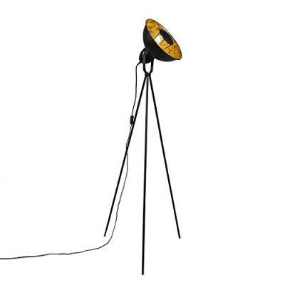 Qazqa - Modern Industrie-Stehlampe Stativ schwarz mit Gold I Messing - Magna Basic 25 I Wohnzimmer I Schlafzimmer - Stahl Rund I Länglich - LED geeignet E27 von Qazqa
