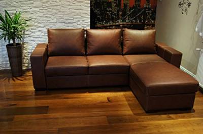 Quattro Meble Echtleder Ecksofa Mallorca 245 x 170cm Sofa Couch mit Bettfunktion und Bettkasten Echt Leder mit Ziernaht Eck Couch von Quattro Meble